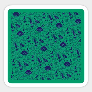 Cottagecore Mushroom Moon Green Pattern Sticker